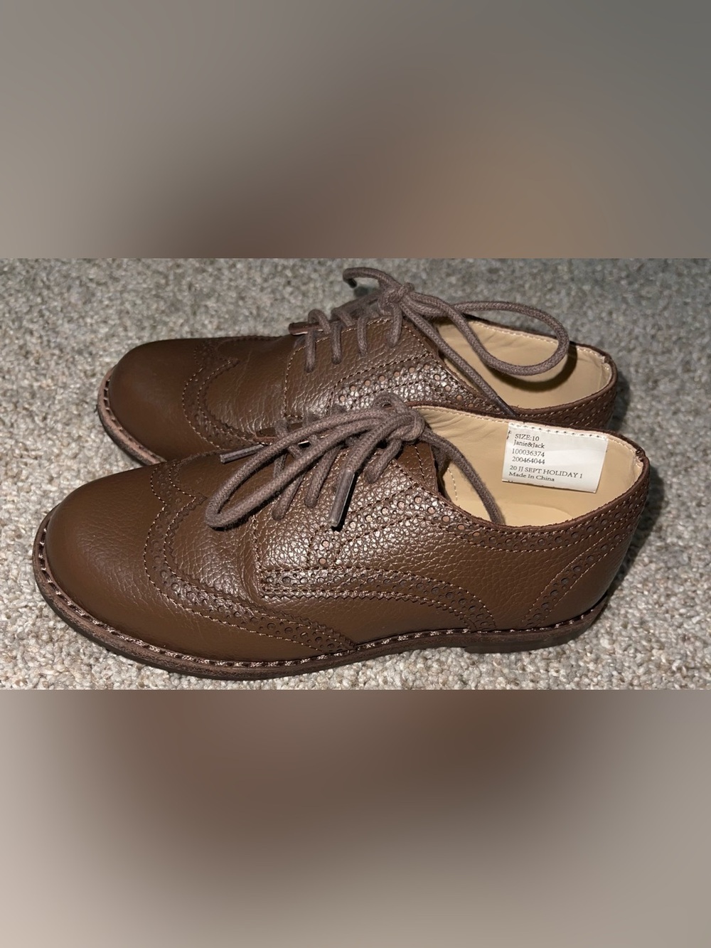 Janie and Jack boys 10 pebbled leather wingtip oxford brown dress shoe